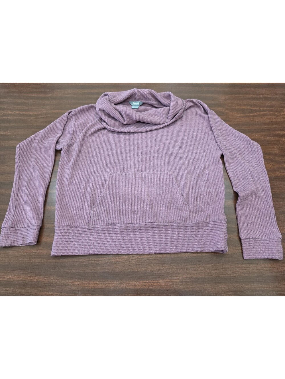 Natural Reflections Waffle Knit Cowl Neck Top Dusty Mauve Pocket Long Sleeve M